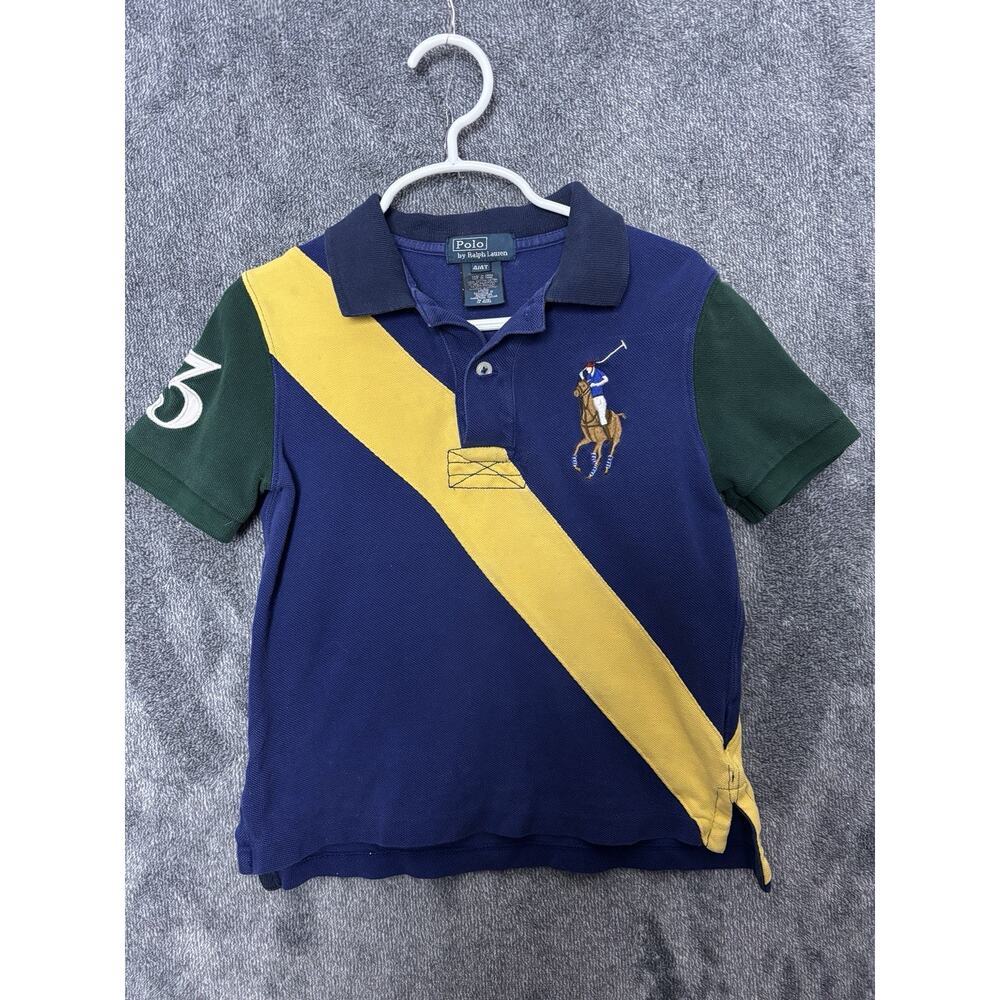 Polo Ralph Lauren Toddler Shirt 4T Blue Colorblock Big Pony Stripe Short Sleeve